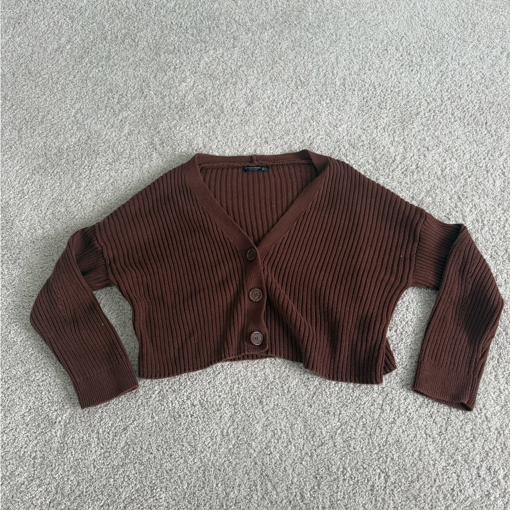 Stradivarius Chocolate Ribbed Cardigan